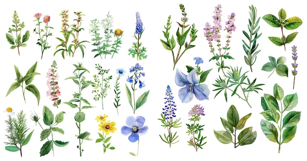 Set of watercolor herbs