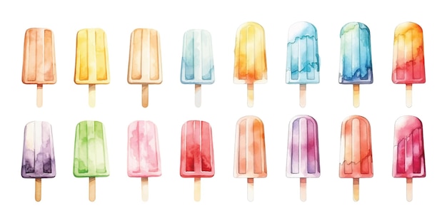 Vector set of watercolor ice cream sticks on white background