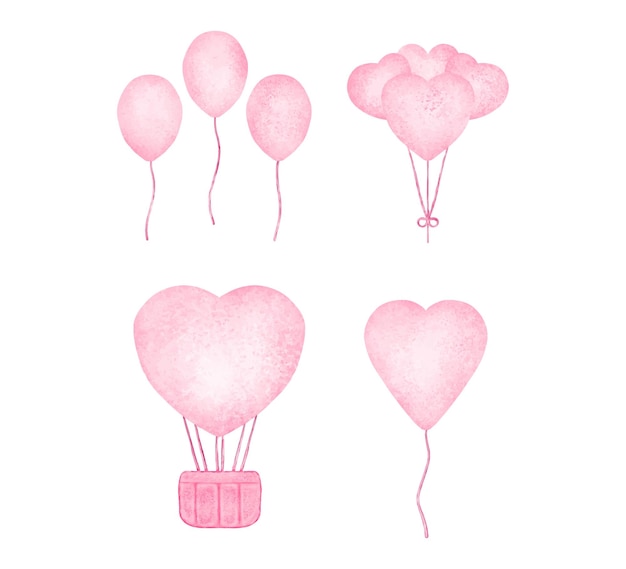 Set of watercolor illustrations of valentine balloon