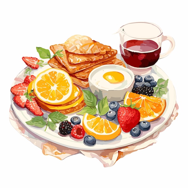 set watercolor items breakfast