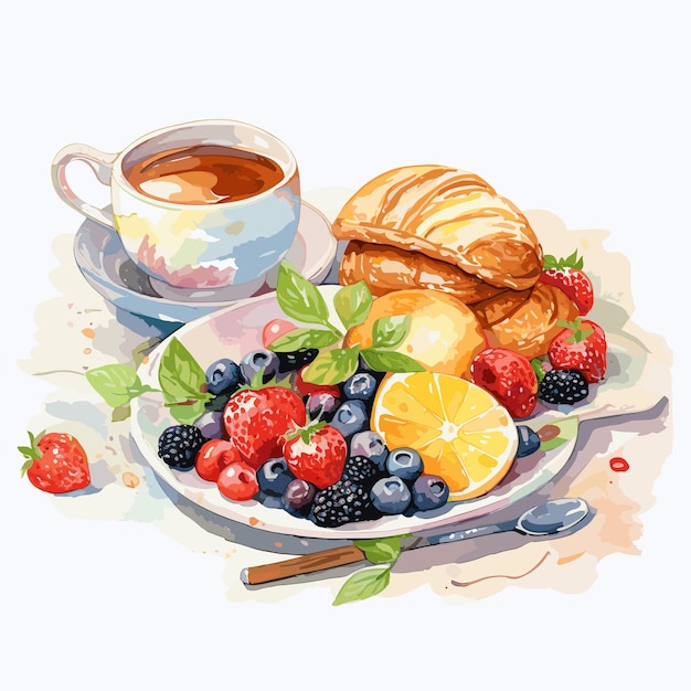 Set watercolor items breakfast