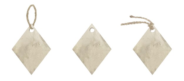 Vector set of watercolor kraft paper tags in the shape of a rhomb shopping beige empty sale kraft label tag