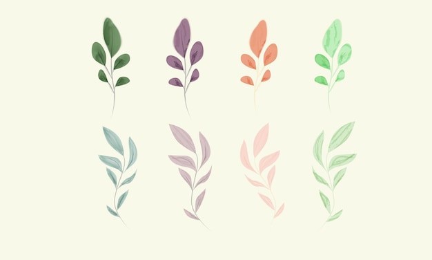 Set of watercolor leaves in pastel colors