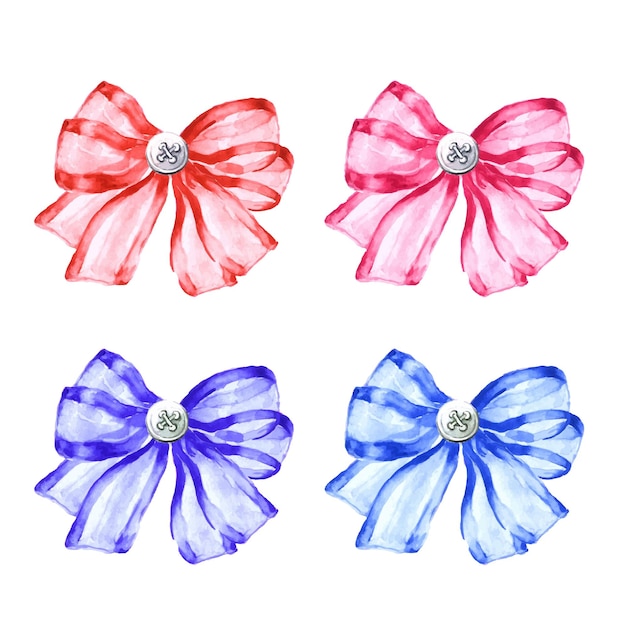 Vector set of watercolor multicolored tied transparent bows isolated on white