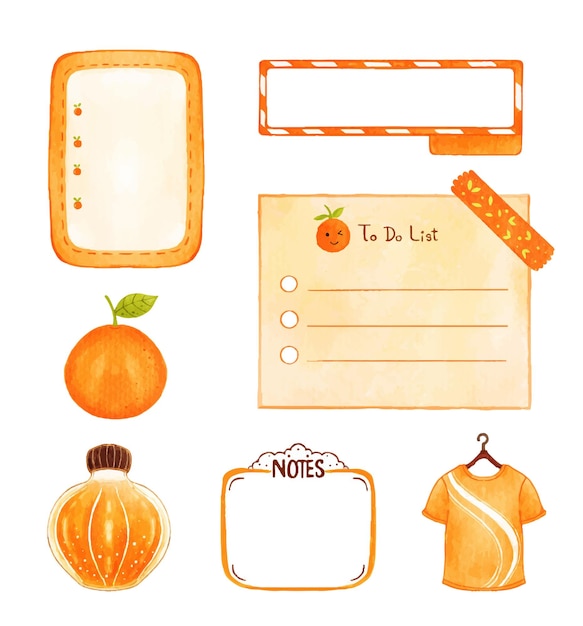 Set of watercolor orange banner elements vector illustration