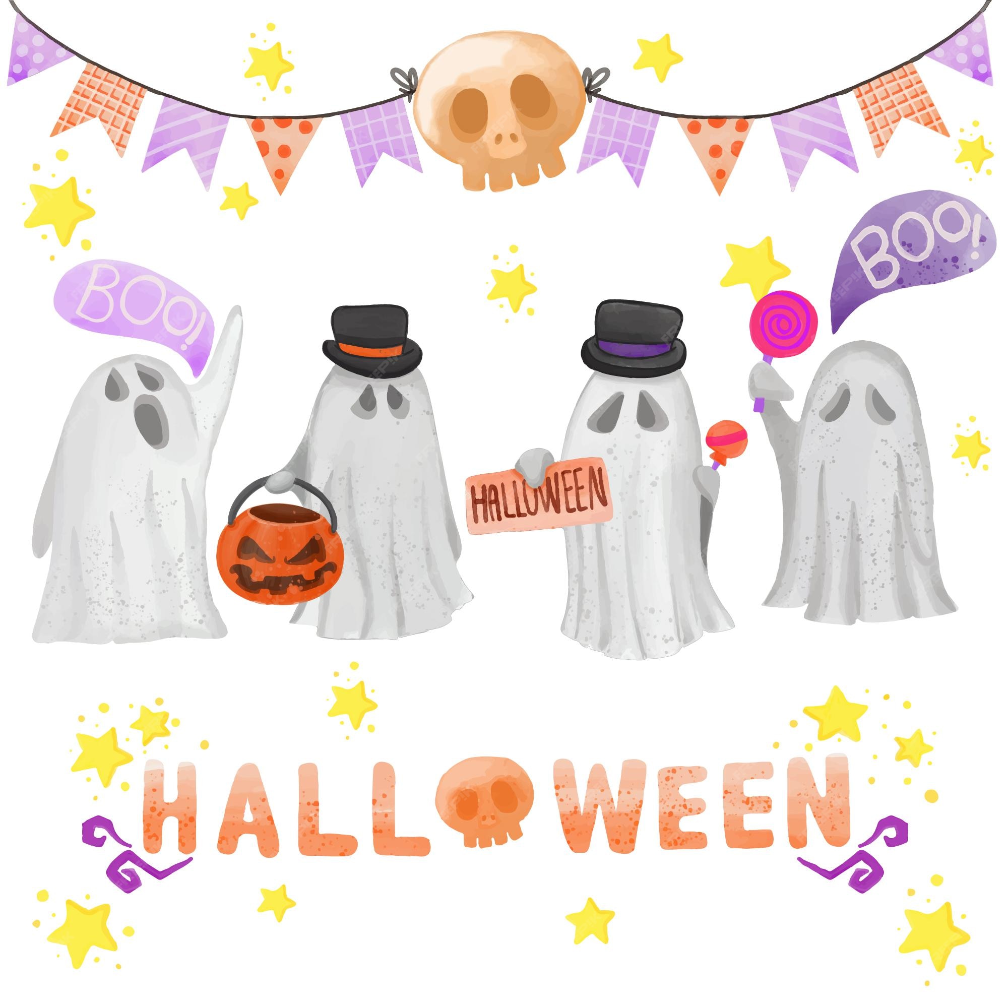 Premium Vector | Set of watercolor painted halloween day, trick or ...