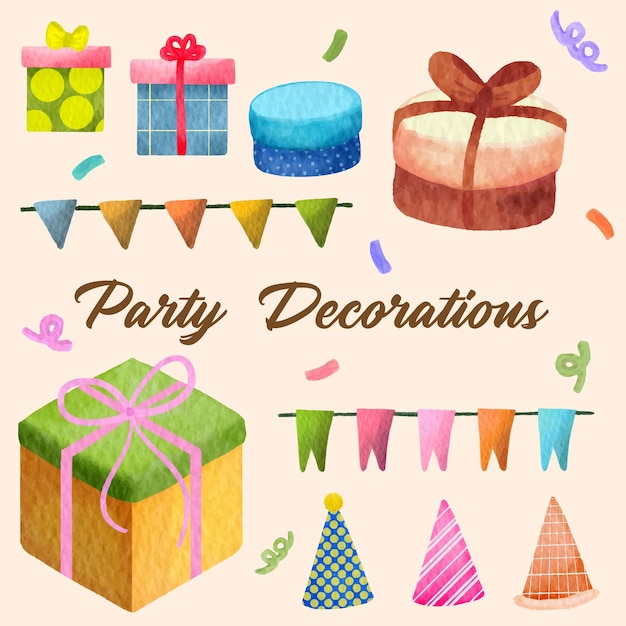 Vector set of watercolor party decorations clipart