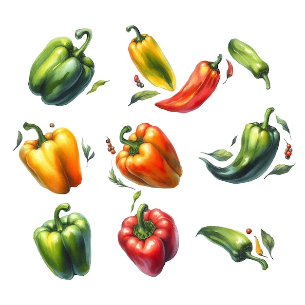 Vector set of watercolor peppers