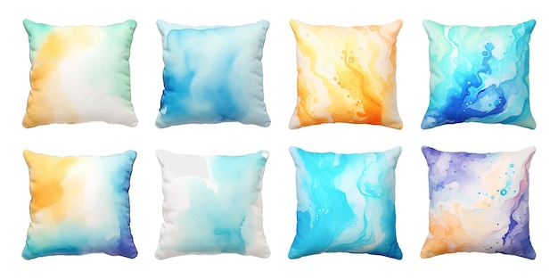 Set of watercolor pillows on a white background