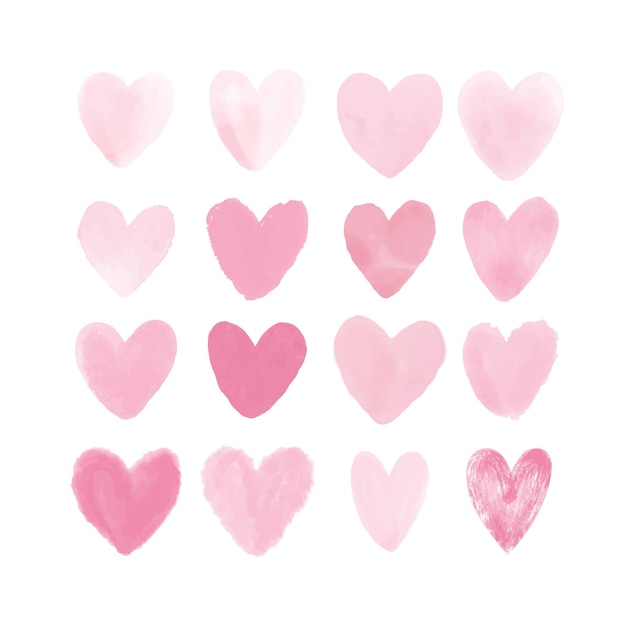 Set of watercolor pink hearts Vector illustration