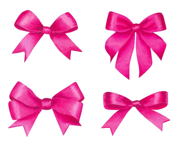 Set of watercolor  pink satin bows.
