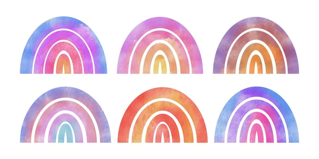 A set of watercolor rainbows in different colors