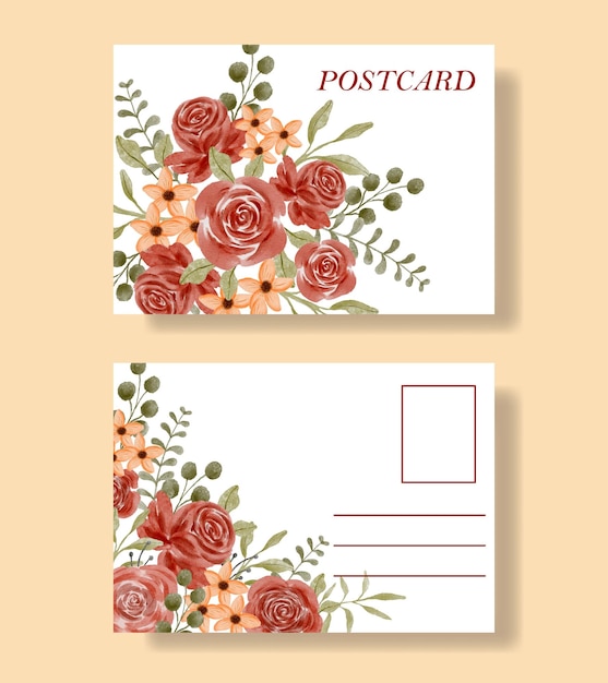 Vector set of watercolor rustic florals ornament postcard template printable