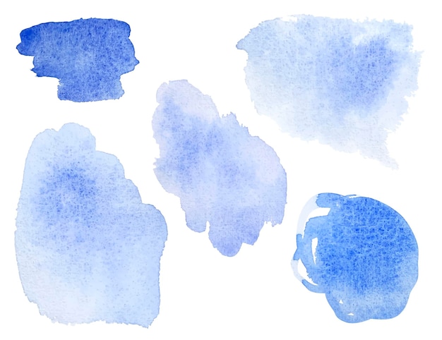 set of watercolor stains in blue color for the design of invitations and cards.