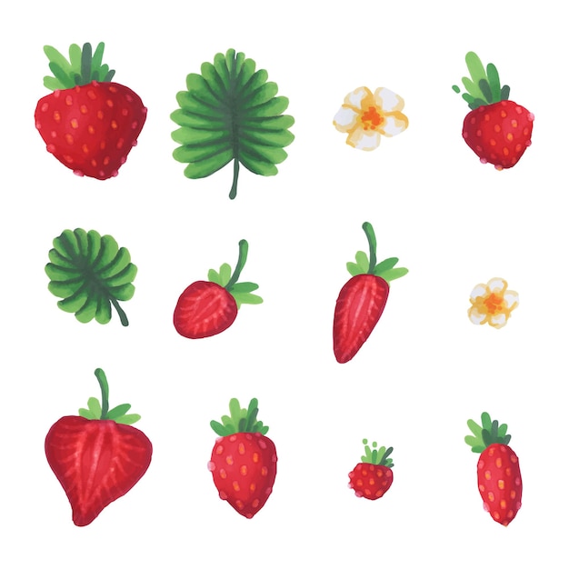 Set of watercolor strawberries