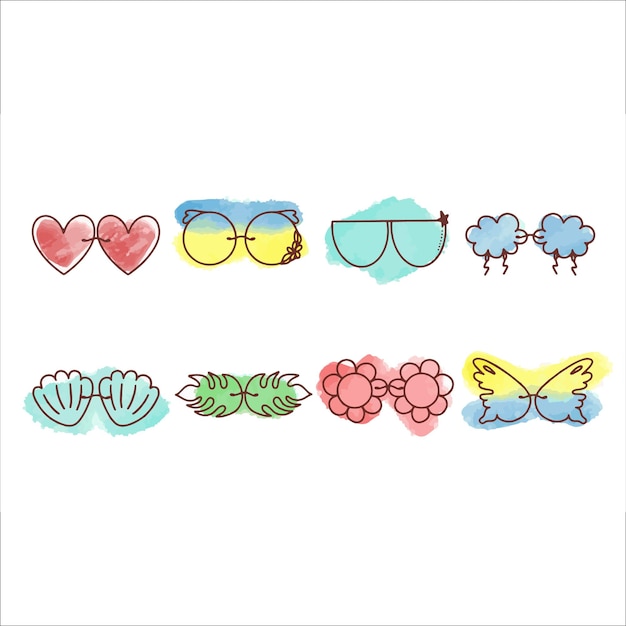 Set of watercolor style cute glasses