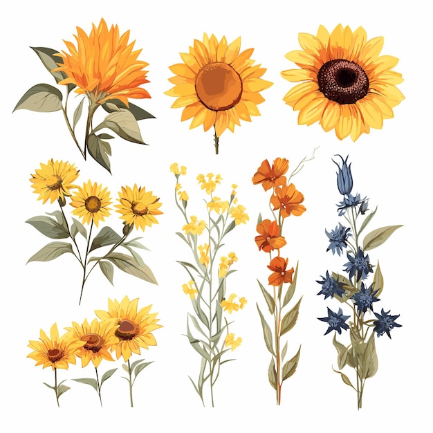 Set watercolor sunflowers for wedding