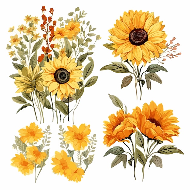 set watercolor sunflowers for wedding