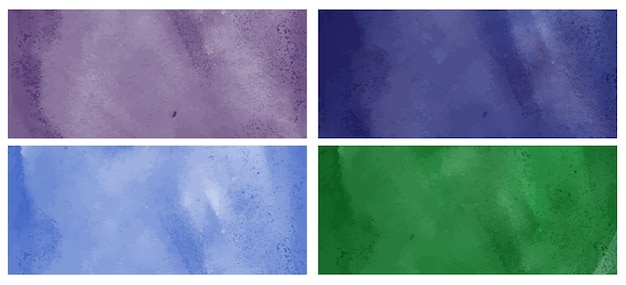 Vector set of watercolor texture backgrounds with fine grain blue green emerald purple colors