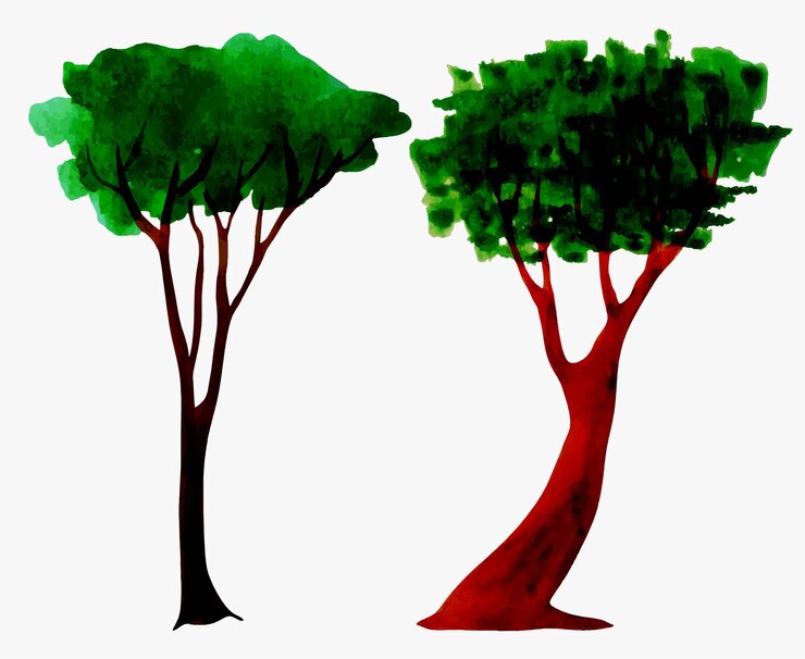 Vector set of watercolor trees