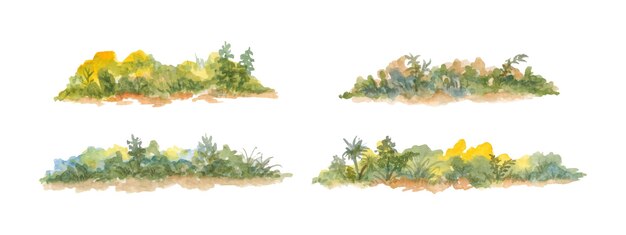 Vector set of watercolor various garden elements outdoor plants