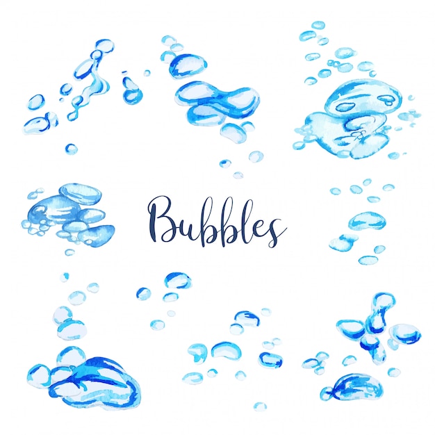 Set of watercolor water bubbles, hand drawn