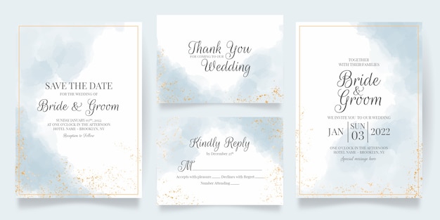 Set of watercolor wedding invitation