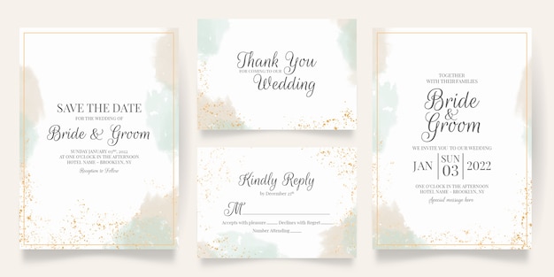 Vector set of watercolor wedding invitation