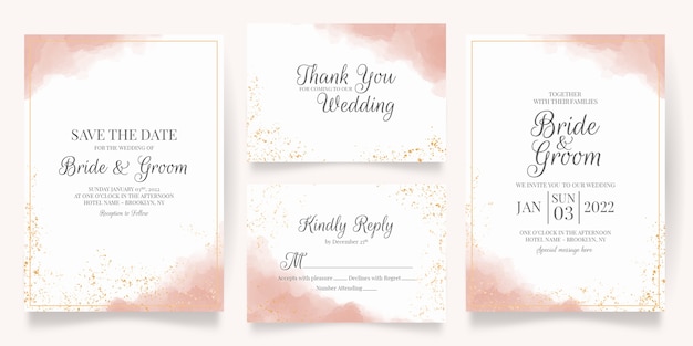 Set of watercolor wedding invitation