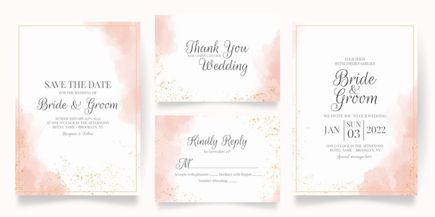 Set of watercolor wedding invitation