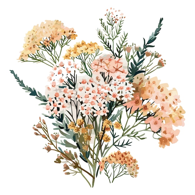 Vector set of watercolor yarrow flower isolated on white background