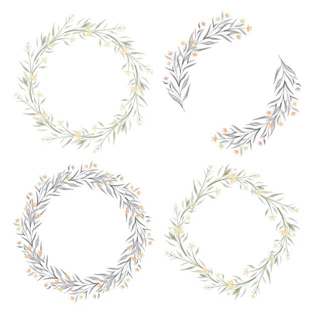 set of watercolor yellow floral wreath collection