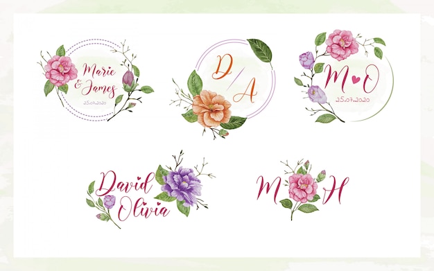 Set watercolors wedding logo