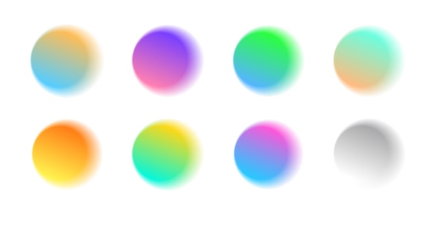 Set of watercolour brush samples of gradient circles with pastel color palette isolated