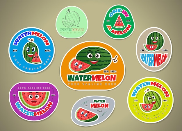 Set of watermelon summer fruits labels and stickers or badges template for packaging