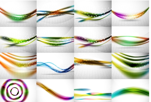 Set of wave flowing blurred motion abstract backgrounds