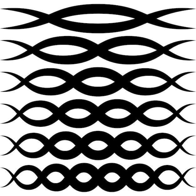 Set wave patterns for decoration vector wave intersecting stripes macrame elegant squiggle elements of calligraphy