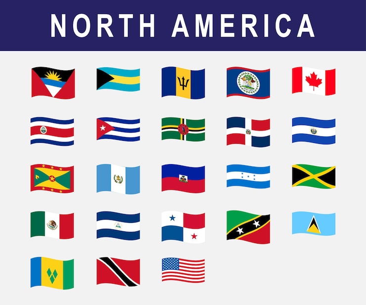 Set waves flag of north american countries illustration template design