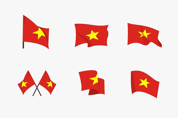 Set of waving flags of vietnam in flat design