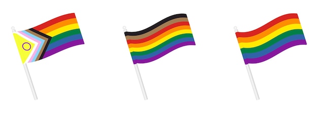 Set di waving pride flag collezione di nuove icone simbolo rainbow lgbt illustrazione vettoriale piatta