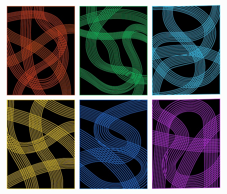 Vector set of wavy lines in rainbow color vector illustration style