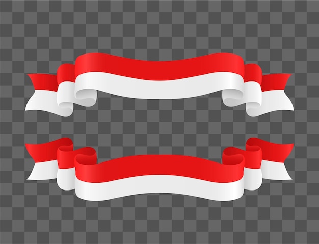 set of wavy red white indonesian flag ribbons