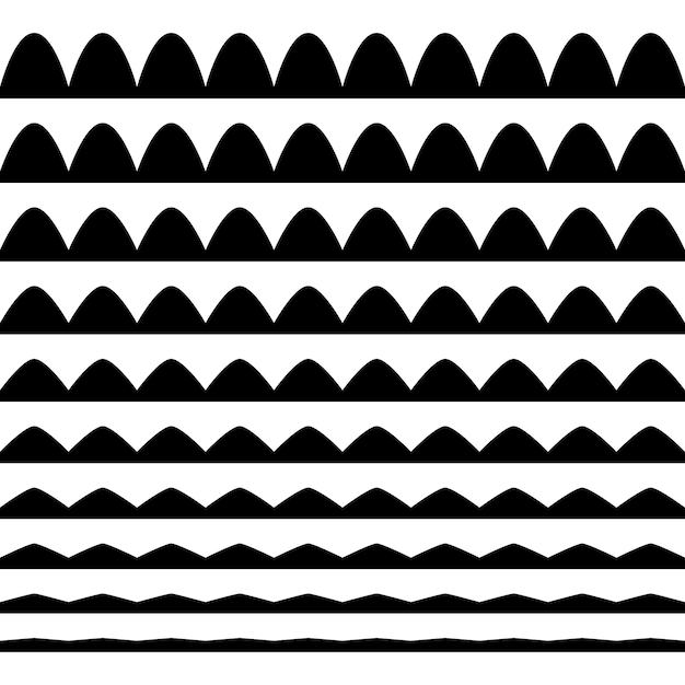 Vector a set of wavy zigzag horizontal wiggly lines