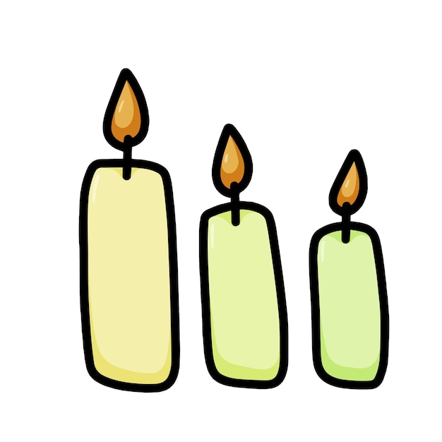 Set of wax paraffin burning candles decor doodle linear cartoon