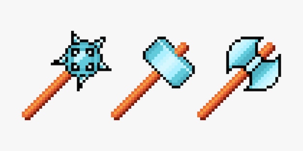 Set of weapons pixel art