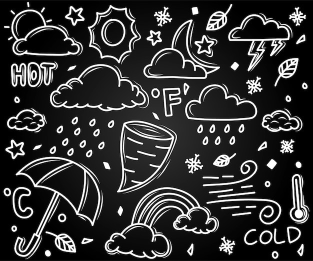 Set of weather doodle illustration