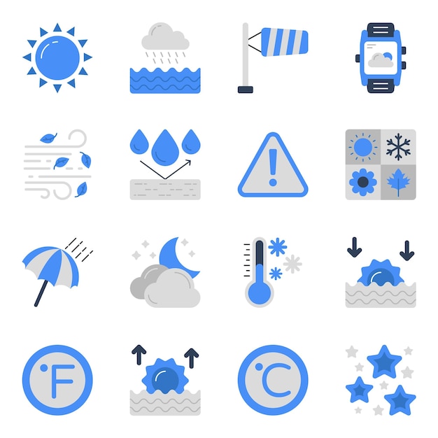 Vector set of weather forecast flat icons