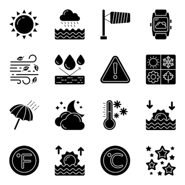 Set of Weather Forecast glyph Icons