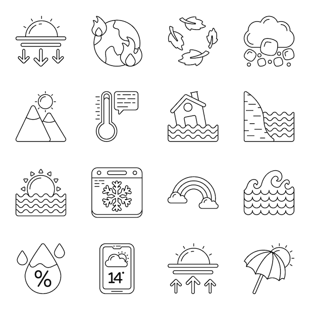 Set of Weather Overcast Line Icons