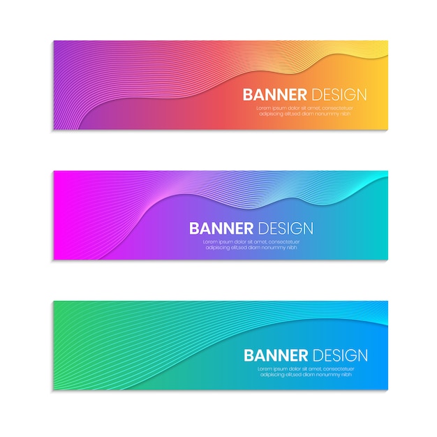 Set of web banner design template with wavy lines
